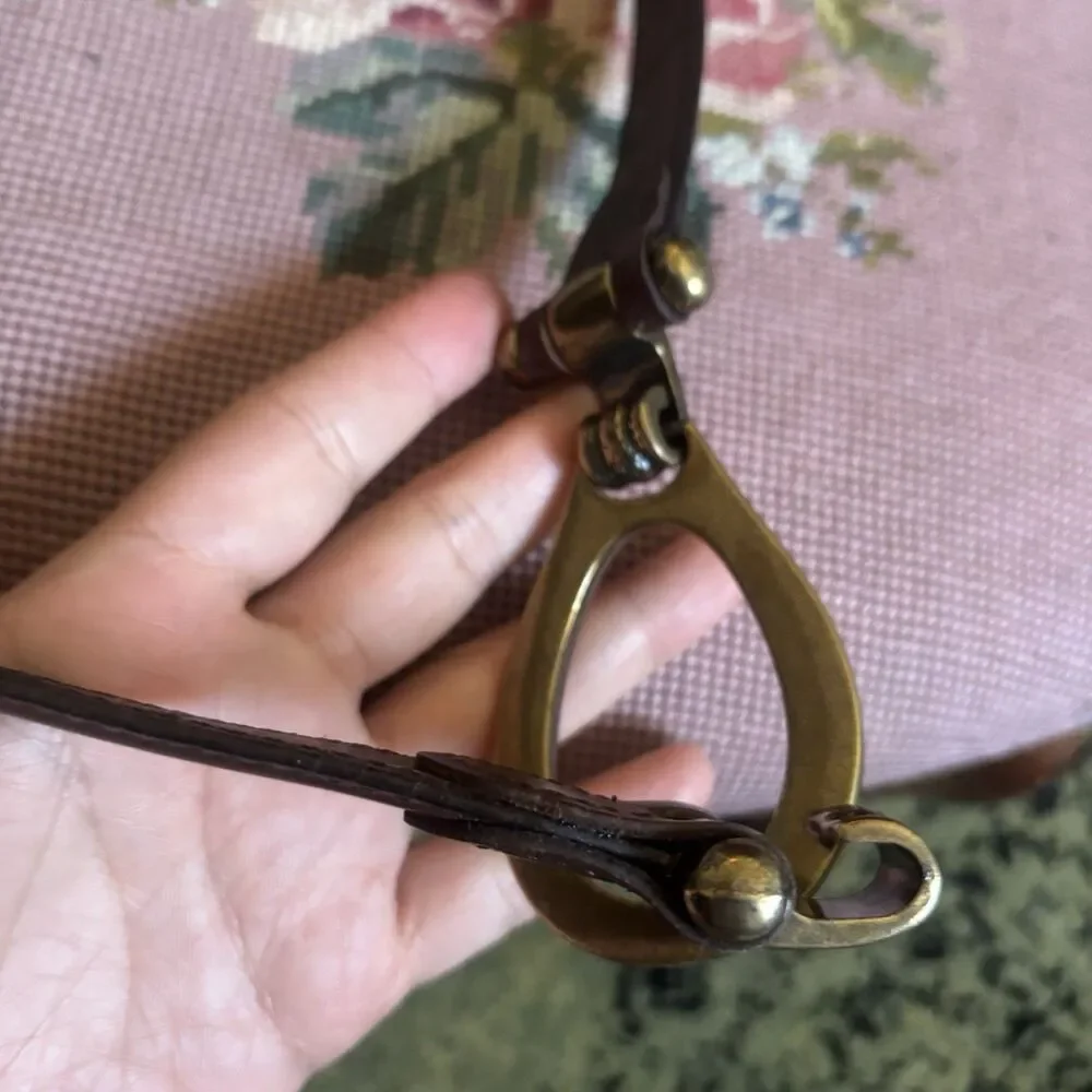 Vintage Brown Leather Waist Belt Brass sz M Adjustable Equestrian Western Snake